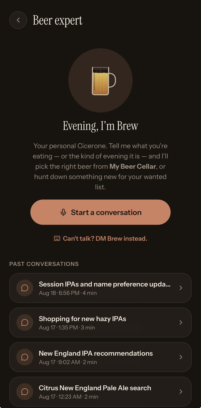 Brew the beer expert assistant, dark theme