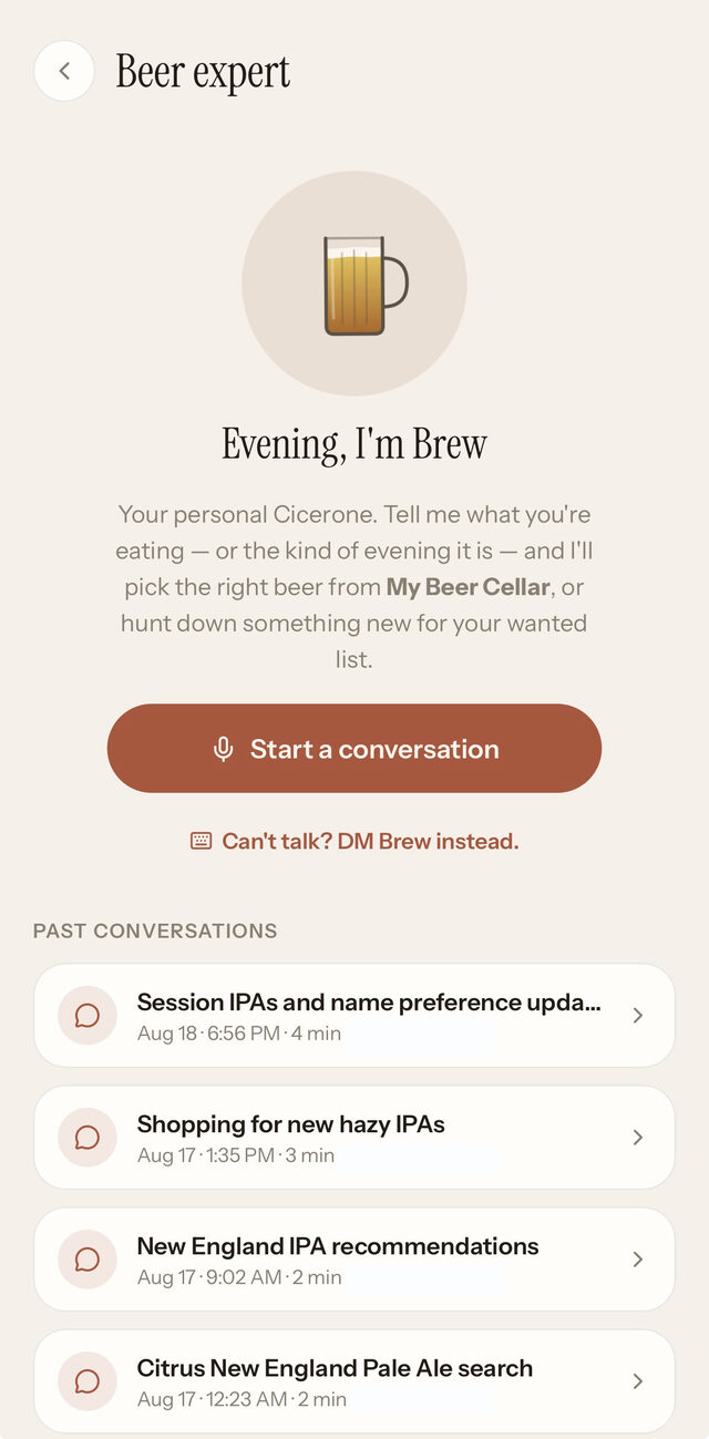 Brew the beer expert assistant, light theme