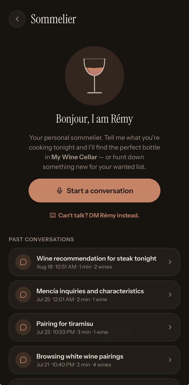 Rémy the sommelier assistant, dark theme