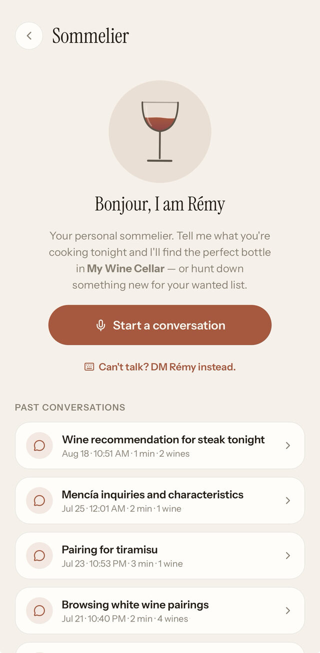 Rémy the sommelier assistant, light theme