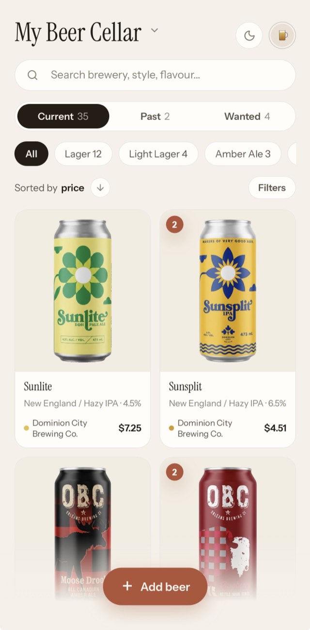 A beer cellar in Cellar, light theme