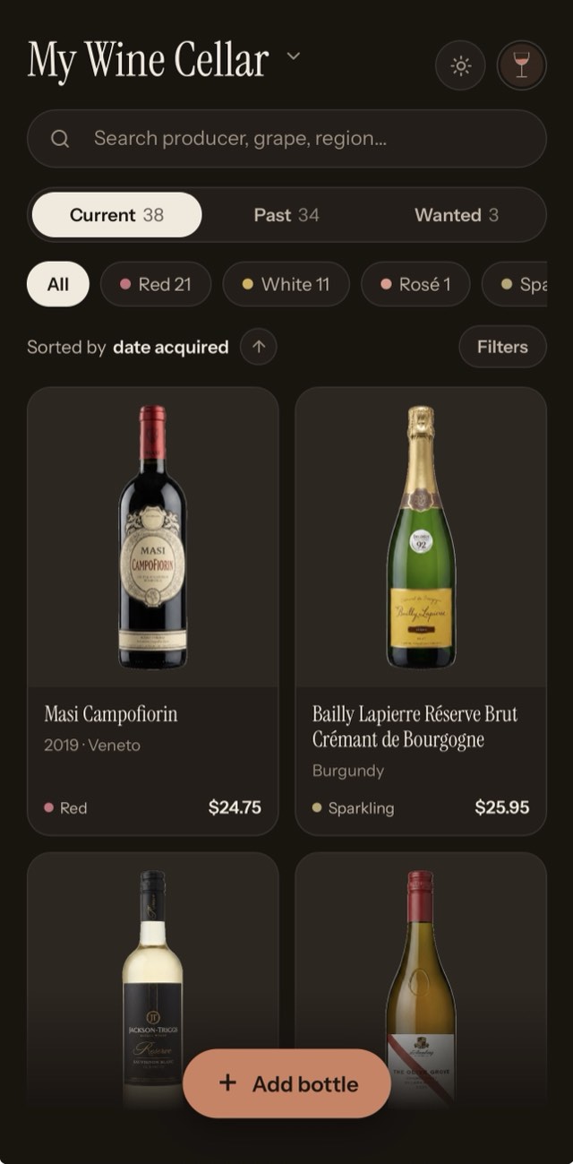 A wine cellar in Cellar, dark theme
