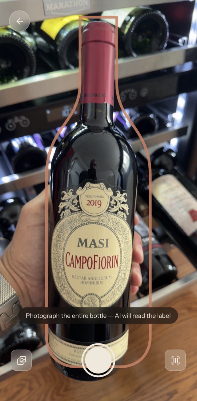 Scanning a wine label with the camera